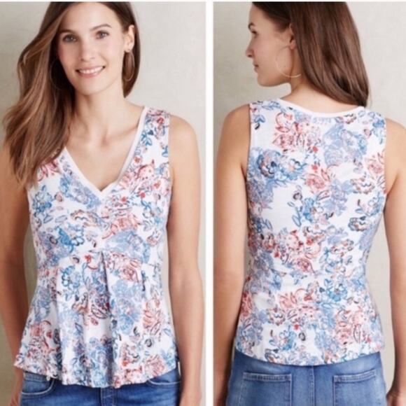 Anthropologie Tops - Anthropologie Deletta Summer Floral Peplum Tank Small